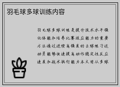 羽毛球多球训练内容