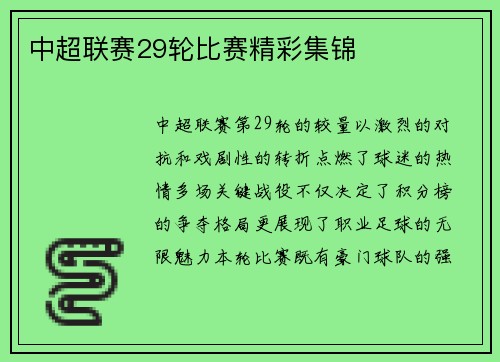 中超联赛29轮比赛精彩集锦